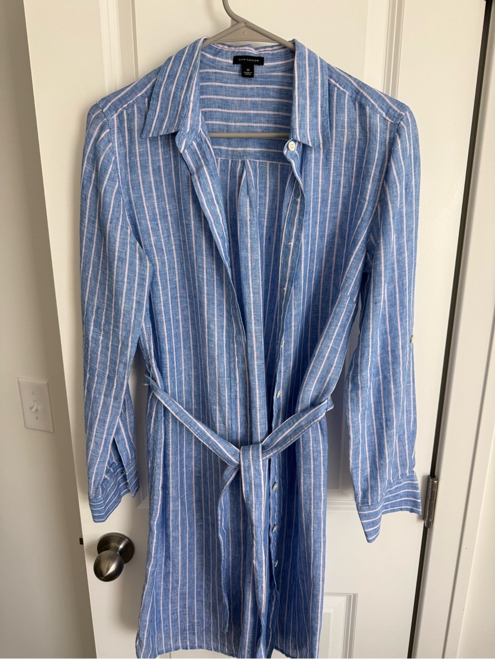 Ann Taylor Light Blue and White Striped Top
